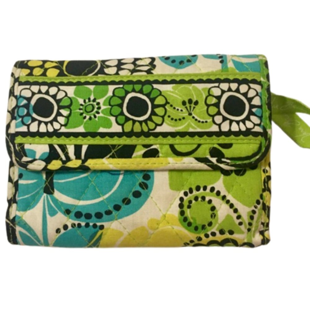 Vera Bradley Tri Fold Wallet Lime's Up Green Turquoise White Black Yellow